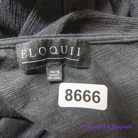 New! Eloquii cotton‎ blend black texture v neck flounce hem dress, 14/16 - Picture 12 of 14